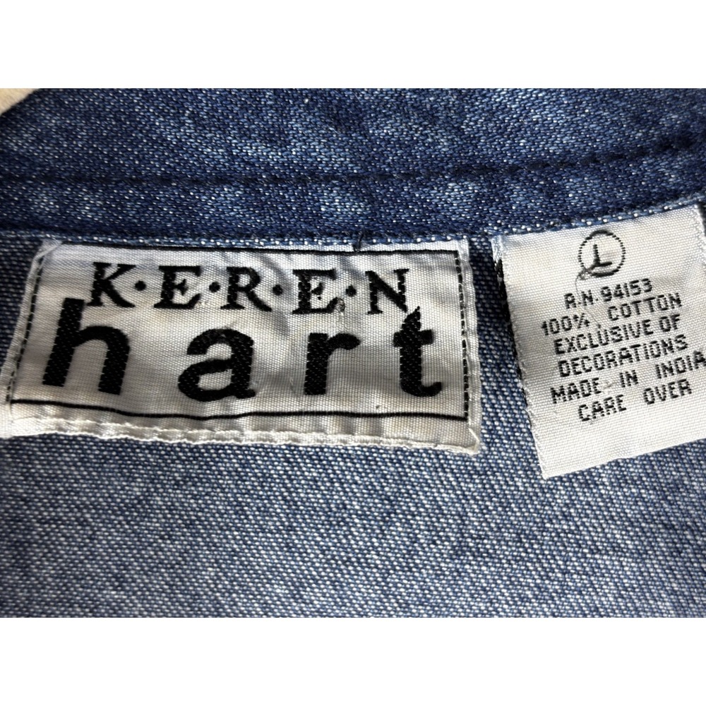 Keren Hart Denim Jacket L Patchwork Embroidered Boho Cottagecore Chic Casual - Picture 7 of 7